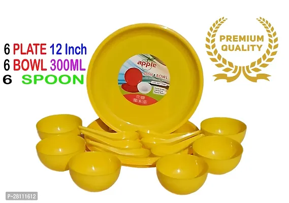 Microwave Safe Unbreakable Round Dinner Set Big Plates Set of 6 Plates Set of 6 SPOON 6 Pcs Katori, Made in India Set of 18