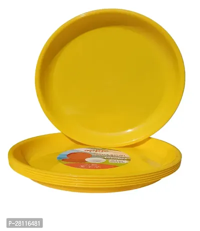 INDIAN**Microwave Safe Plastic Dinner Unbreakable Round Dinner Set of 6 Big Plates 12 Inches, Made in India (Yellow Set of 6)-thumb4