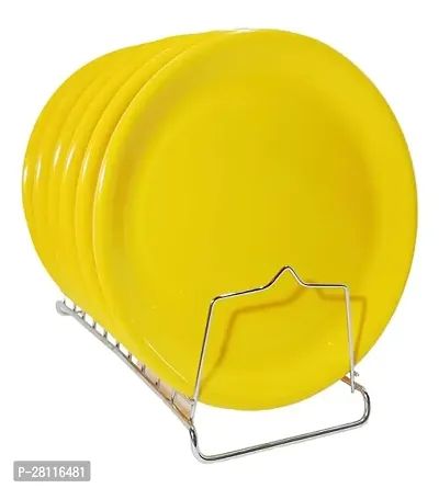 INDIAN**Microwave Safe Plastic Dinner Unbreakable Round Dinner Set of 6 Big Plates 12 Inches, Made in India (Yellow Set of 6)-thumb5