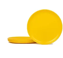 INDIAN** Pack of 6 Plastic Round Serving Dinner Plates Full Size Plate for Dining Table Home Kitchen Party Restaurant 12 Inches YELLOW-thumb1