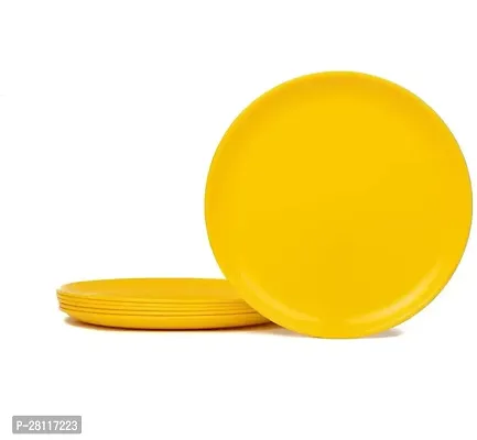 INDIAN** Pack of 6 Plastic Round Serving Dinner Plates Full Size Plate for Dining Table Home Kitchen Party Restaurant 12 Inches YELLOW-thumb2