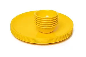 Colour FUll Big Dinner Set 18 Pcs | 6 Plates + 6 Bowls +6 Spoon| Microwave Safe | Dishwasher Safe | for Heating  Serving | for Breakfast, Lunch, Dinner (Yellow)-thumb1