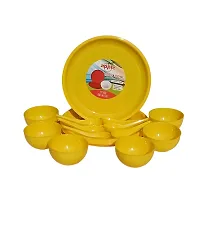 Colour FUll Big Dinner Set 18 Pcs | 6 Plates + 6 Bowls +6 Spoon| Microwave Safe | Dishwasher Safe | for Heating  Serving | for Breakfast, Lunch, Dinner (Yellow)-thumb2