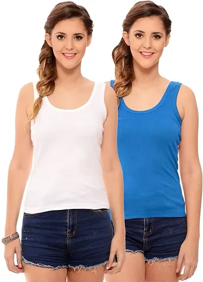 CHILEELIFE Cotton Rib Solid Casual Slim Fit U-Neck Sleeveless Tank Top/Vest Camisole for Women