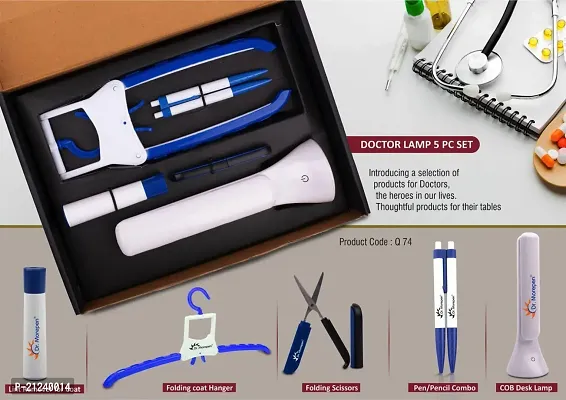 Doctor Lamp Set- Folding Coat Hanger, Lint Remover, Folding Scissors, Pen/Pencil Combo, Cob Desk Lamp | 5 Pc Set-thumb0