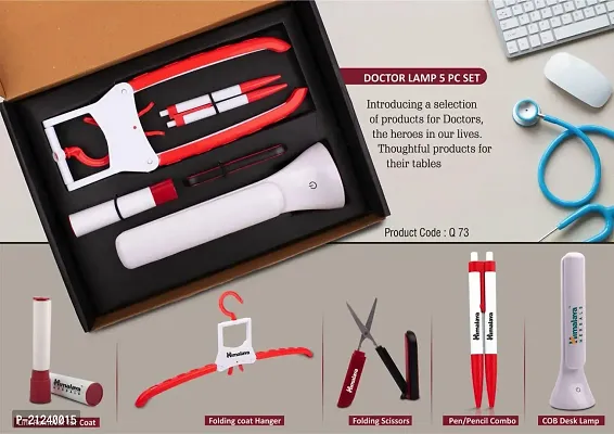 Doctor Lamp Set- Folding Coat Hanger, Lint Remover, Folding Scissors, Pen/Pencil Combo, Cob Desk Lamp | 5 Pc Set