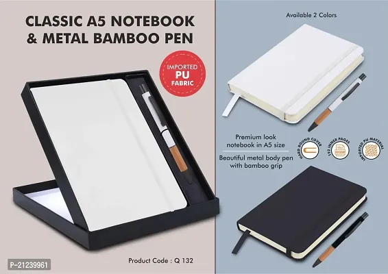 Classic Notebook Gift Set- A5 Elastic Notebook With Metal Bamboo Pen