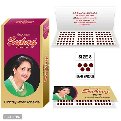 ?Supreme Suhag Sticker Kumkum Forehead Maroon Bindi Box of 15 Flaps Bindis (Size 8)