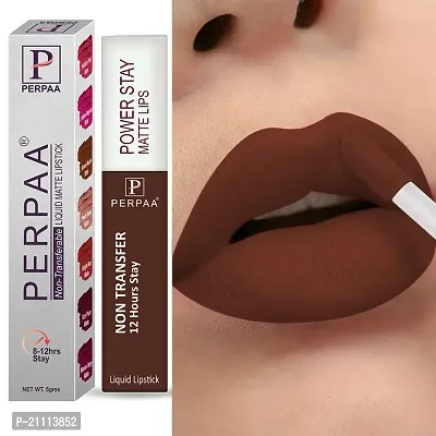 PERPAA? Powerstay Matte Liquid Lipstick Makeup, Matte liquid Long-Lasting Wear Non-Stick Cup Not Fade Waterproof Lipstick Bon Bon Brown (5ml)
