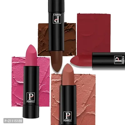 PERPAA? Creamy Matte Bullet Lipstick Long Lasting Lightweight Lipstick One Swipe Smooth Finish with Waterproof  Smudgepoof Formula (Pink Treat,Adorable Nude,Chocolate Brown,Fantasy Pink)