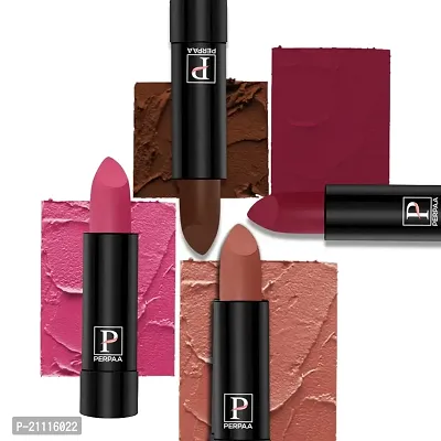 PERPAA? Creamy Matte Bullet Lipstick Long Lasting Lightweight Lipstick One Swipe Smooth Finish with Waterproof  Smudgepoof Formula (Pink Treat,Adorable Nude,Chocolate Brown,Electric Pink)