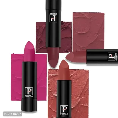 PERPAA? Creamy Matte Lipstick Long Lasting Lightweight Lipstick Smooth Finish with Waterproof  Smudgeproof Formula (Fantasy Pink,Rusty Red,Chilly Red,Red Rush)