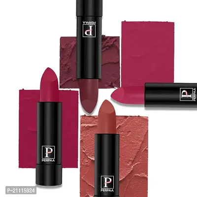 PERPAA? Creamy Matte Lipstick Long Lasting Lightweight Lipstick Smooth Finish with Waterproof  Smudgeproof Formula (Rusty Red,Chilly Red,RoseBerry,Fuschia)