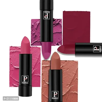 PERPAA? Creamy Matte Bullet Lipstick Long Lasting Lightweight Lipstick One Swipe Smooth Finish with Waterproof  Smudgepoof Formula (Rose Garden,Pink Treat,Adorable Nude,Electric Pink)