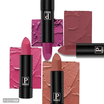 PERPAA? Creamy Matte Bullet Lipstick Long Lasting Lightweight Lipstick One Swipe Smooth Finish with Waterproof  Smudgepoof Formula (Rose Garden,Pink Treat,Adorable Nude,Red Rush)-thumb0