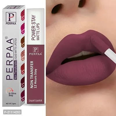PERPAA? Powerstay Matte Liquid Lipstick Makeup, Matte liquid Long-Lasting Wear Non-Stick Cup Not Fade Waterproof Lipstick Mauve (5ml)-thumb0