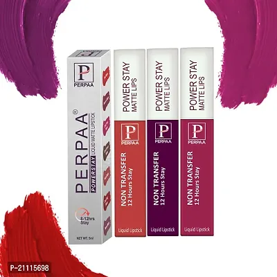 PERPAA? Powerstay Matte Liquid Lipstick Makeup, Long-Lasting Non Tranfer Smudgeproof  Waterproof Lipstick Combo of 3 colors 5 ml each (Flirty Red, Grep wine  Dark Pink)