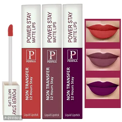 PERPAA? Powerstay Matte Liquid Lipstick Makeup, Long-Lasting Non Tranfer Smudgeproof  Waterproof Lipstick Combo of 3 colors 5 ml each (Flirty Red, Grep wine  Mauve)