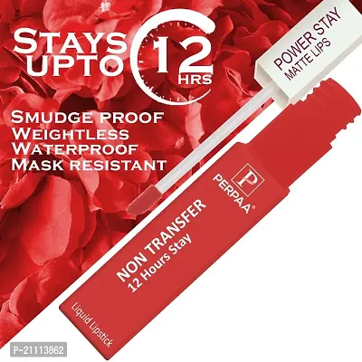 PERPAA? Powerstay Matte Liquid Lipstick Makeup, Matte liquid Long-Lasting Wear Non-Stick Cup Not Fade Waterproof Lipstick Flirty Red (5ml)-thumb2