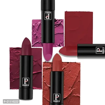 PERPAA? Creamy Matte Bullet Lipstick Long Lasting, Hydrating  Lightweight Lipstick One Swipe Smooth Finish with Waterproof  Smudgepoof Formula (Cherry Top,Red Castle,Rose Garden,Crisp Red)