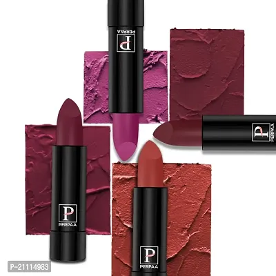 PERPAA? Creamy Matte Bullet Lipstick Long Lasting, Hydrating  Lightweight Lipstick One Swipe Smooth Finish with Waterproof  Smudgepoof Formula (Cherry Top,Red Castle,Rose Garden,Dahila Maroon)