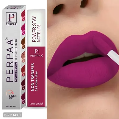 PERPAA? Powerstay Matte Liquid Lipstick Makeup, Matte liquid Long-Lasting Wear Non-Stick Cup Not Fade Waterproof Lipstick Dark Pink (5ml)