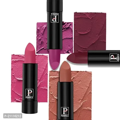 PERPAA? Creamy Matte Bullet Lipstick Long Lasting Lightweight Lipstick One Swipe Smooth Finish with Waterproof  Smudgepoof Formula (Rose Garden,Pink Treat,Adorable Nude,Crisp Red)