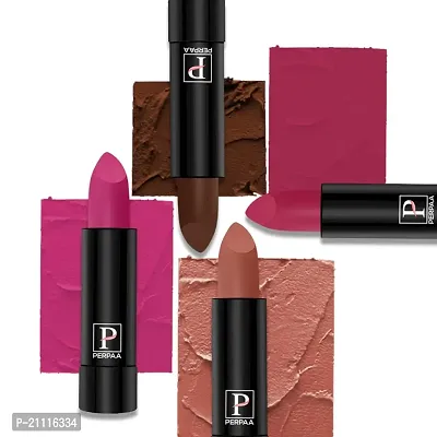 PERPAA? Creamy Matte Bullet Lipstick Long Lasting Lightweight Lipstick One Swipe Smooth Finish with Waterproof  Smudgepoof Formula (Adorable Nude,Chocolate Brown,Fantasy Pink,Fuschia)