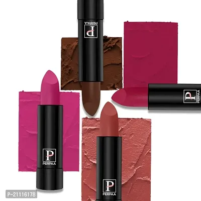 PERPAA? Creamy Matte Lipstick Long Lasting Lightweight Lipstick Smooth Finish with Waterproof  Smudgeproof Formula (Chocolate Brown,Fantasy Pink,Rusty Red,RoseBerry)