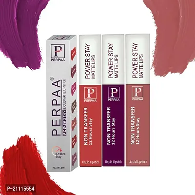 PERPAA? Powerstay Matte Liquid Lipstick Makeup, Long-Lasting Non Tranfer Smudgeproof  Waterproof Lipstick Combo of 3 colors 5 ml each (Flirty Red, Grep wine  Nude)