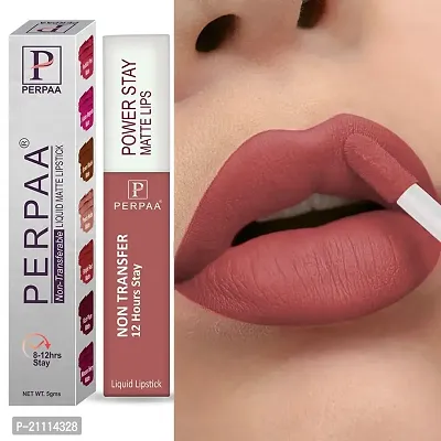 PERPAA? Powerstay Matte Liquid Lipstick Makeup, Matte liquid Long-Lasting Wear Non-Stick Cup Not Fade Waterproof Lipstick Nude (5ml)