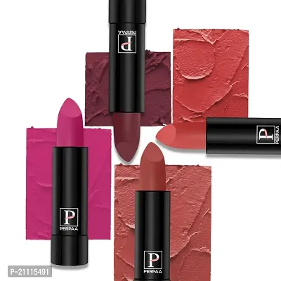 PERPAA? Creamy Matte Lipstick Long Lasting Lightweight Lipstick Smooth Finish with Waterproof  Smudgeproof Formula (Fantasy Pink,Rusty Red,Chilly Red,Tangerine Orange)