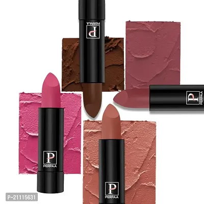 PERPAA? Creamy Matte Bullet Lipstick Long Lasting Lightweight Lipstick One Swipe Smooth Finish with Waterproof  Smudgepoof Formula (Pink Treat,Adorable Nude,Chocolate Brown,Red Rush)