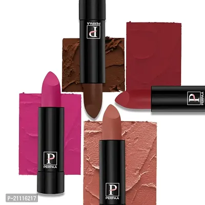 PERPAA? Creamy Matte Bullet Lipstick Long Lasting Lightweight Lipstick One Swipe Smooth Finish with Waterproof  Smudgepoof Formula (Adorable Nude,Chocolate Brown,Fantasy Pink,Crisp Red)