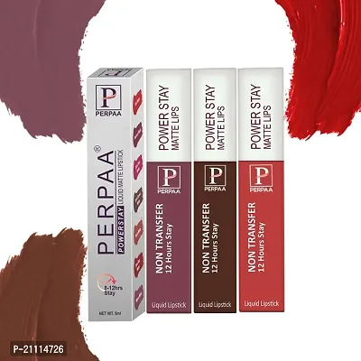 PERPAA? Powerstay Matte Liquid Lipstick Makeup, Long-Lasting Non Tranfer Smudgeproof  Waterproof Lipstick Combo of 3 colors 5 ml each (Flirty Red, Brown  Mauve)