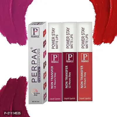 PERPAA? Powerstay Matte Liquid Lipstick Makeup, Long-Lasting Non Tranfer Smudgeproof  Waterproof Lipstick Combo of 3 colors 5 ml each (Flirty red, Cherry  Dark Pink)-thumb0