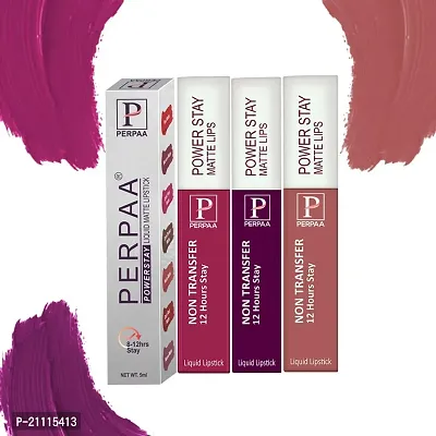 PERPAA? Powerstay Matte Liquid Lipstick Makeup, Long-Lasting Non Tranfer Smudgeproof  Waterproof Lipstick Combo of 3 colors 5 ml each (Grep Wine,Dark Pink  Nude)