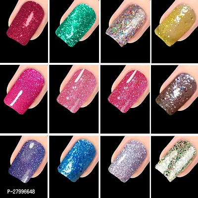 Classic Glitter Nail Polish Long Lasting Enamel Pack Of 3 ( Yellow,Dark Green,Baby Pink)-thumb2