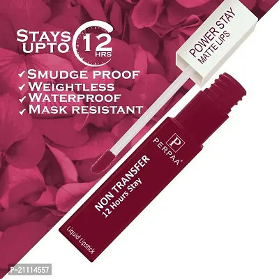 PERPAA? Powerstay Matte Liquid Lipstick Makeup, Matte liquid Long-Lasting Wear Non-Stick Cup Not Fade Waterproof Lipstick Cherry Red (5ml)-thumb2
