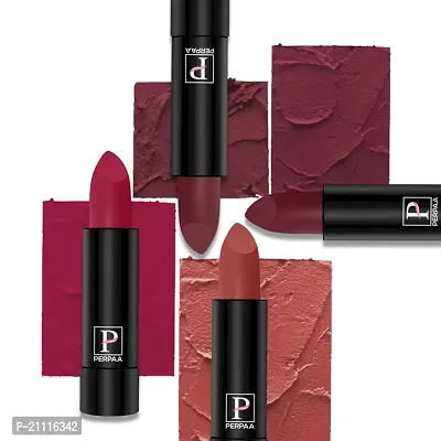 PERPAA? Creamy Matte Lipstick Long Lasting Lightweight Lipstick Smooth Finish with Waterproof  Smudgeproof Formula (Rusty Red,Chilly Red,RoseBerry,Maroon Magic)-thumb0