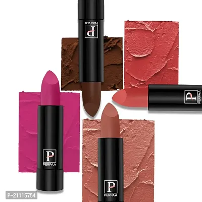 PERPAA? Creamy Matte Bullet Lipstick Long Lasting Lightweight Lipstick One Swipe Smooth Finish with Waterproof  Smudgepoof Formula (Adorable Nude,Chocolate Brown,Fantasy Pink,Tangerine Orange)