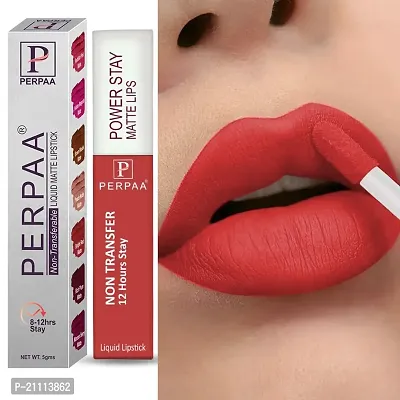 PERPAA? Powerstay Matte Liquid Lipstick Makeup, Matte liquid Long-Lasting Wear Non-Stick Cup Not Fade Waterproof Lipstick Flirty Red (5ml)