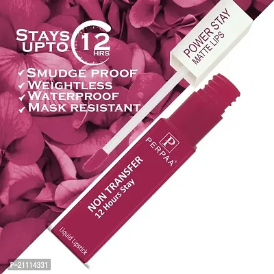 PERPAA? Powerstay Matte Liquid Lipstick Makeup, Matte liquid Long-Lasting Wear Non-Stick Cup Not Fade Waterproof Lipstick Dark Pink (5ml)-thumb2