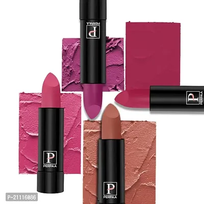 PERPAA? Creamy Matte Bullet Lipstick Long Lasting Lightweight Lipstick One Swipe Smooth Finish with Waterproof  Smudgepoof Formula (Rose Garden,Pink Treat,Adorable Nude,Chilly Red)