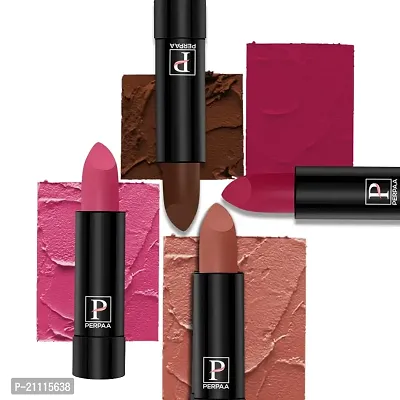 PERPAA? Creamy Matte Bullet Lipstick Long Lasting Lightweight Lipstick One Swipe Smooth Finish with Waterproof  Smudgepoof Formula (Pink Treat,Adorable Nude,Chocolate Brown,RoseBerry)