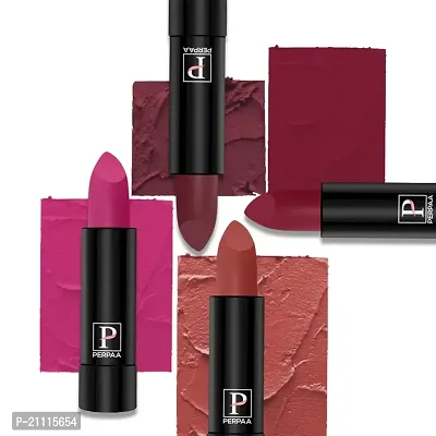 PERPAA? Creamy Matte Lipstick Long Lasting Lightweight Lipstick Smooth Finish with Waterproof  Smudgeproof Formula (Fantasy Pink,Rusty Red,Chilly Red,Electric Pink)