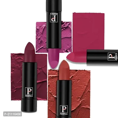 PERPAA? Creamy Matte Bullet Lipstick Long Lasting, Hydrating  Lightweight Lipstick One Swipe Smooth Finish with Waterproof  Smudgepoof Formula (Cherry Top,Red Castle,Rose Garden,Fuschia)