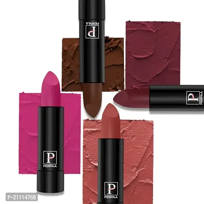 PERPAA? Creamy Matte Lipstick Long Lasting Lightweight Lipstick Smooth Finish with Waterproof  Smudgeproof Formula (Chocolate Brown,Fantasy Pink,Rusty Red,Dahila Maroon)-thumb0