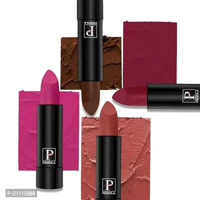 PERPAA? Creamy Matte Lipstick Long Lasting Lightweight Lipstick Smooth Finish with Waterproof  Smudgeproof Formula (Chocolate Brown,Fantasy Pink,Rusty Red,Electric Pink)-thumb0