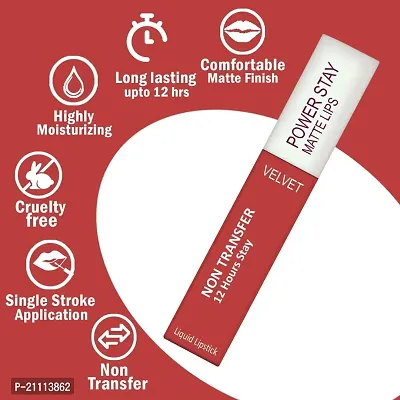 PERPAA? Powerstay Matte Liquid Lipstick Makeup, Matte liquid Long-Lasting Wear Non-Stick Cup Not Fade Waterproof Lipstick Flirty Red (5ml)-thumb3